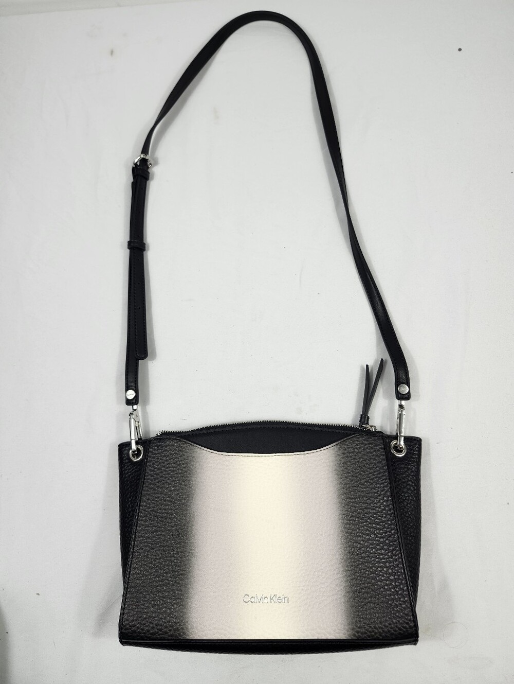 Calvin Klein Black to Cream Ombre Pebbled Crossbody Bag Purse